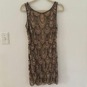 Pisarro Nights Black and Cream Beaded Mini Dress